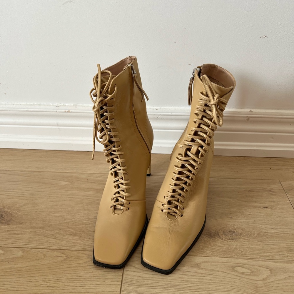 Tan Lace-Up Ankle Boots